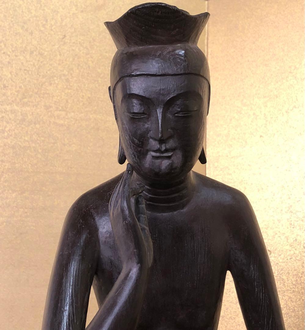 《R》仏像 弥勒菩薩半跏思惟像 木彫 高さ約54㎝ 260203く4