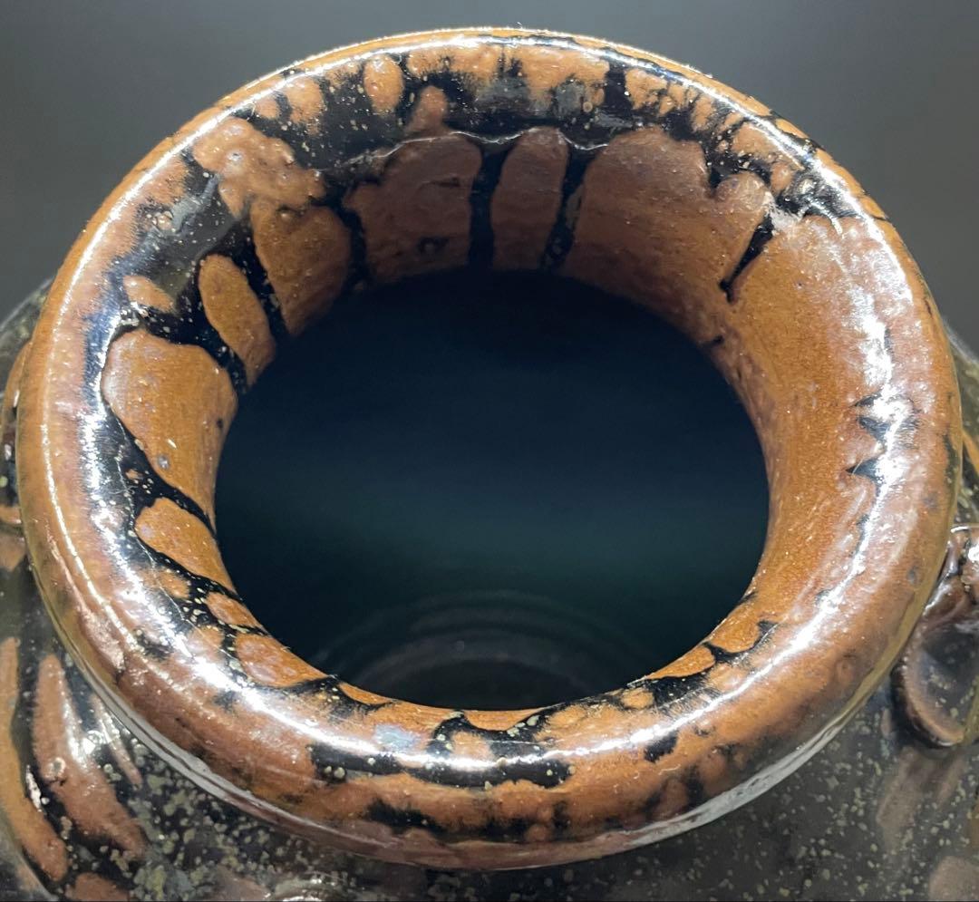 丹波焼　丹泉窯　四耳壺　葉茶壺　特大40cm 　e9033