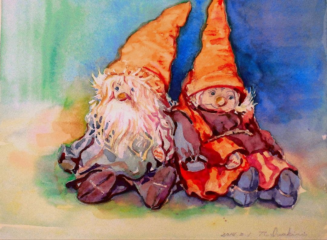 水彩画の小人 (フレーム付き)