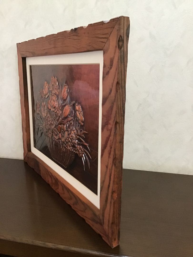 銅板画　銅板アート　銅板花　花束　木製フレーム付き　アート　コレクション　希少品