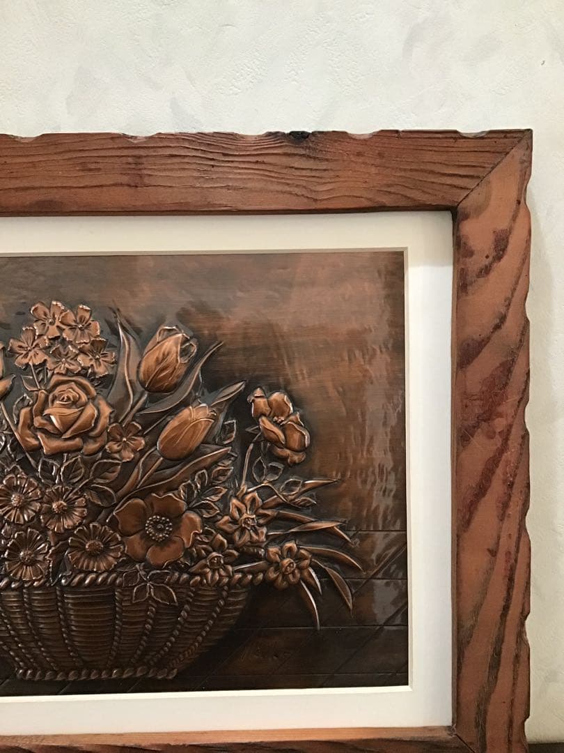 銅板画　銅板アート　銅板花　花束　木製フレーム付き　アート　コレクション　希少品