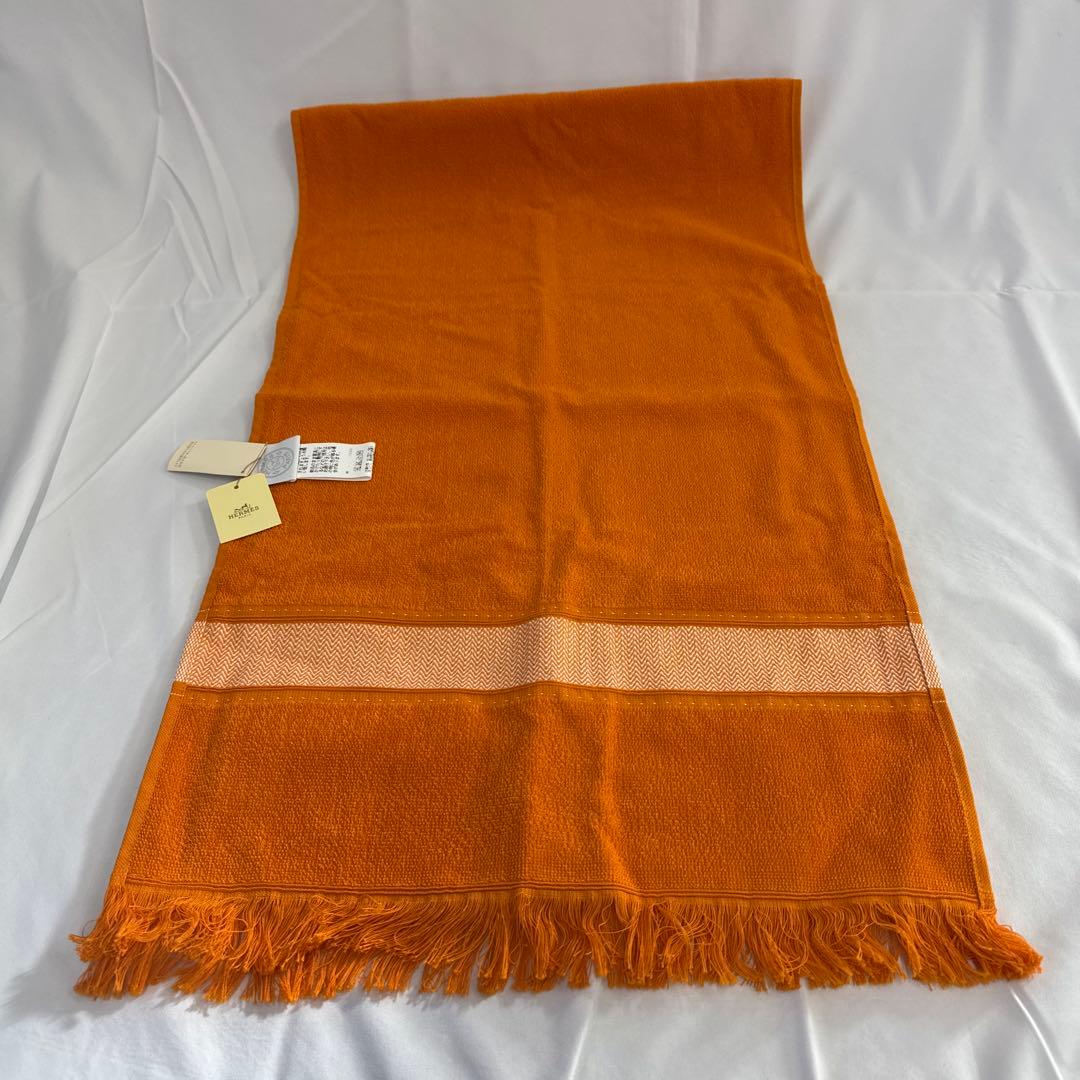 未使用 HERMES エルメス フェイスタオル オレンジ バンロゴ