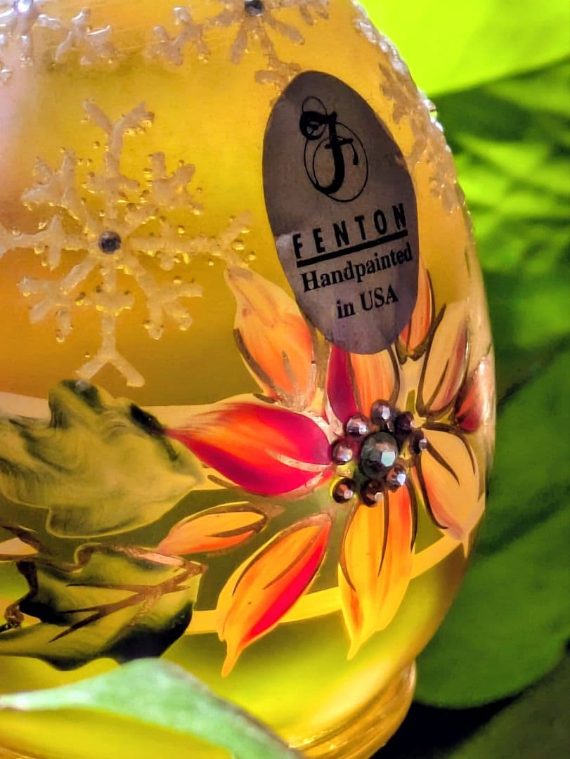 フェントン　幸運のゴールドエッグ スワロフスキー　限定ハンドペイントガラス