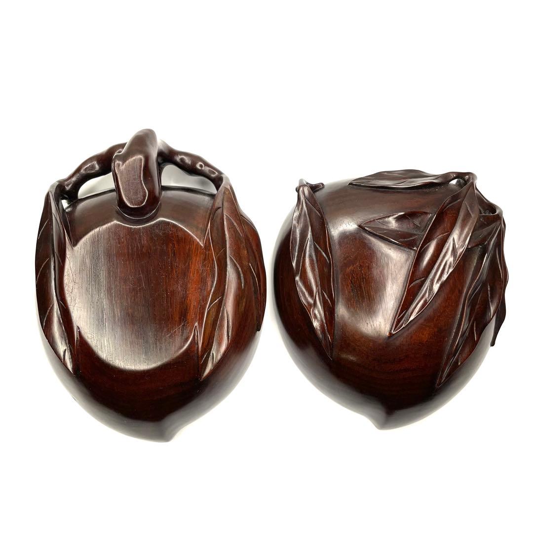 上海シタン 桃　未使用　本紫檀　蓋物　希少木　漆塗り 置物　美術工芸品　飾り