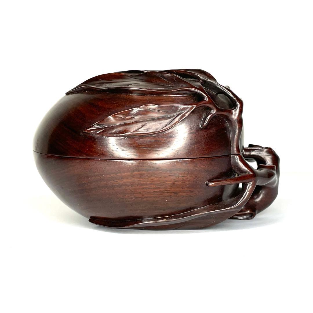 上海シタン 桃　未使用　本紫檀　蓋物　希少木　漆塗り 置物　美術工芸品　飾り