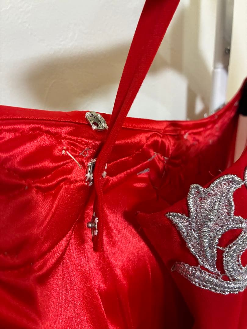 Create-sun 社交ダンス ドレス 赤 フリンジ×ビジュー アシンメトリー