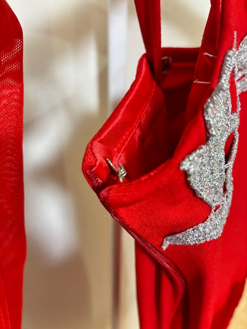 Create-sun 社交ダンス ドレス 赤 フリンジ×ビジュー アシンメトリー