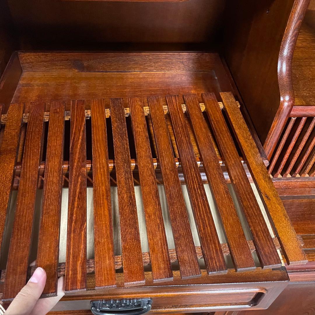 和モダン 食器棚 水屋箪笥 アンティーク調 木製収納棚 ガラス戸 引き出し多数