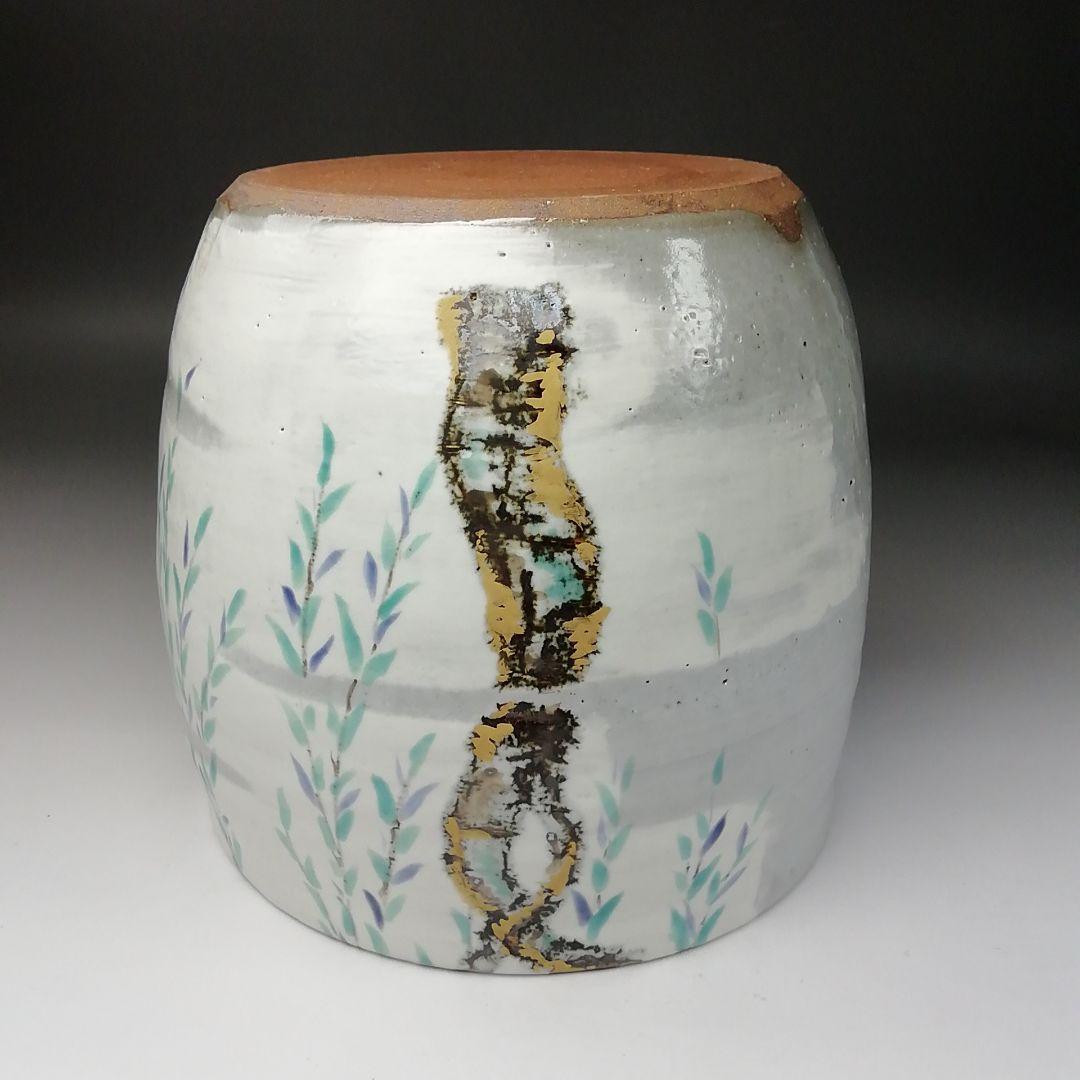 Ｔ２１１　水指　『柳絵』『平安　尾形周平造』　共箱　茶道具