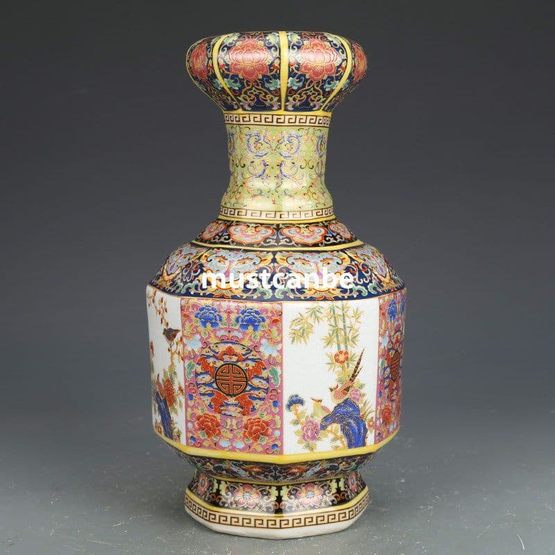 景徳鎮 琺瑯彩陶磁花瓶 装飾品 工芸品 置物