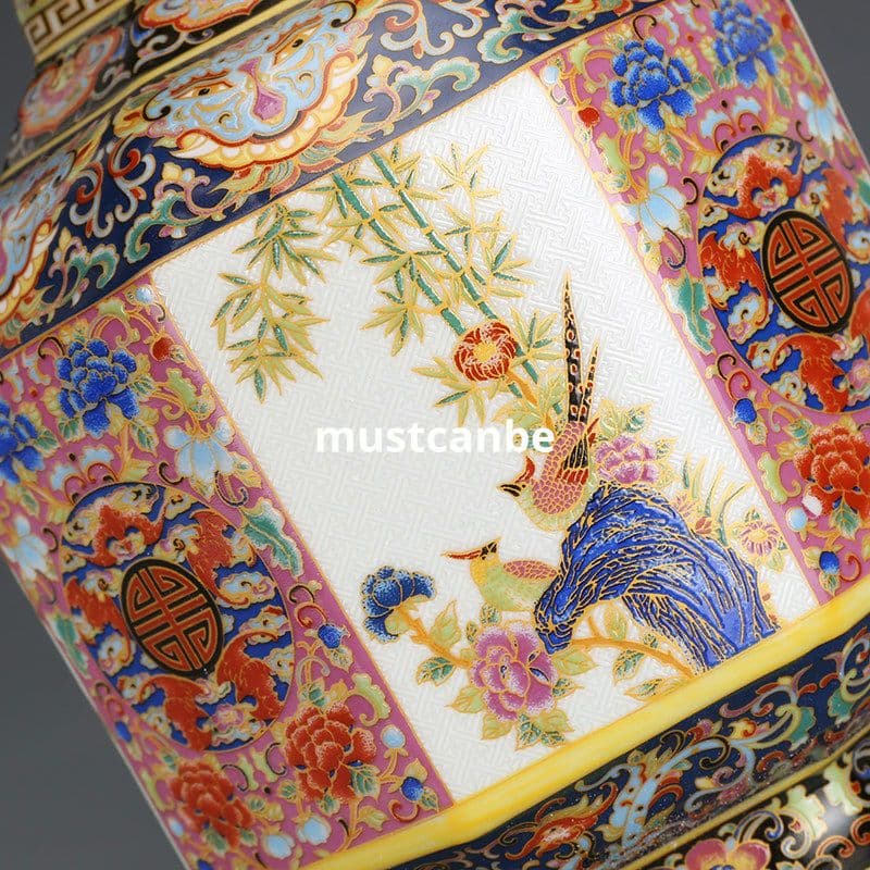 景徳鎮 琺瑯彩陶磁花瓶 装飾品 工芸品 置物