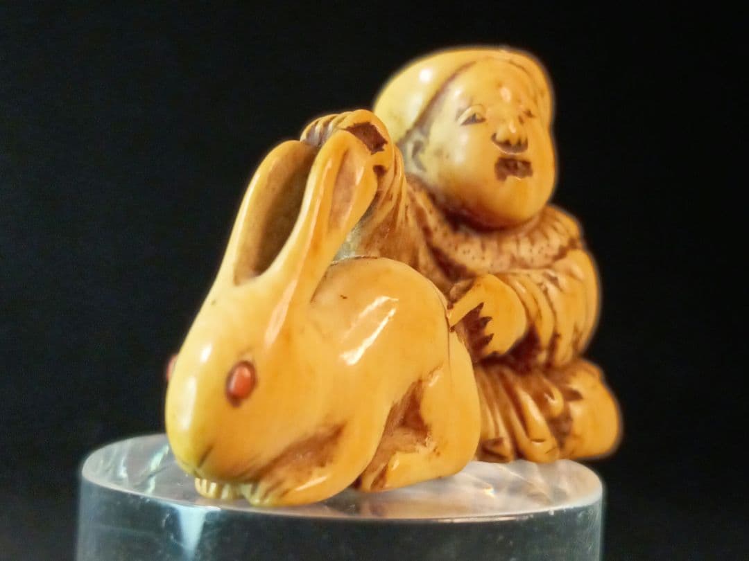 正利 在銘 「南蛮人のこどもと 兎」根付 江戸時代 名品