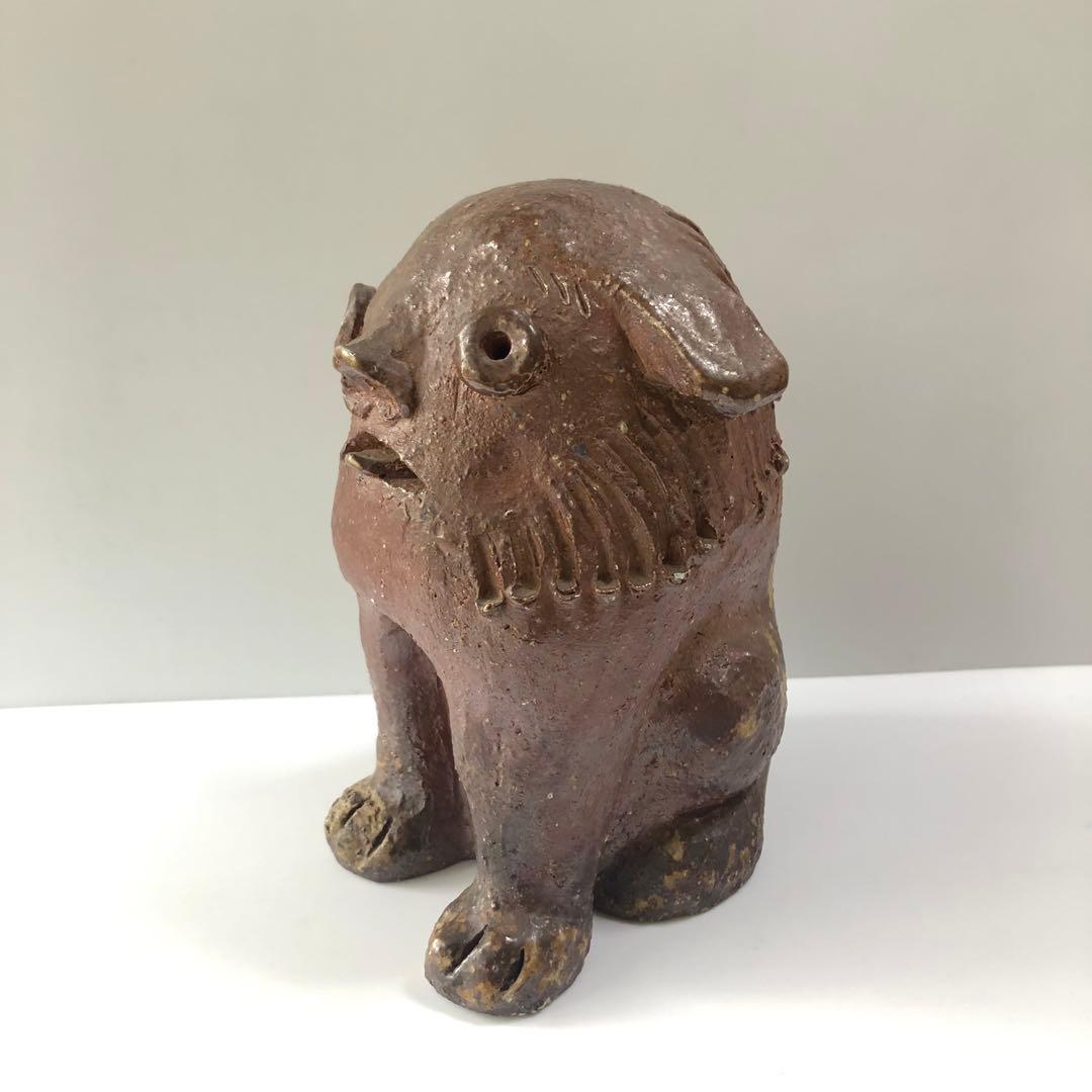 備前焼　置物　狛犬　シーサー　阿吽　魔除け　時代　アンティーク　民芸　手作り