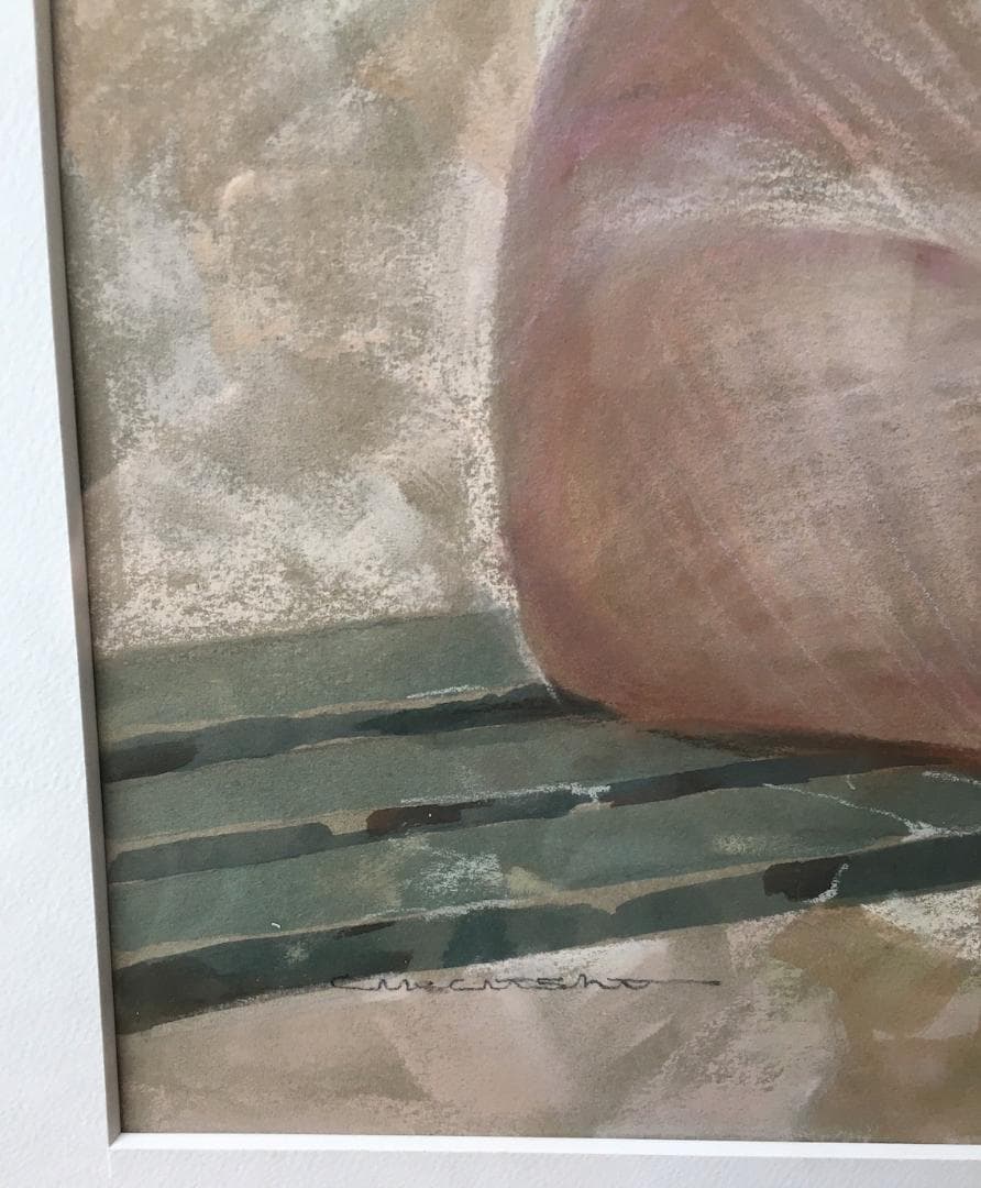 赤石文雄　パステル画「ものおもい」　M10号位　状態良好