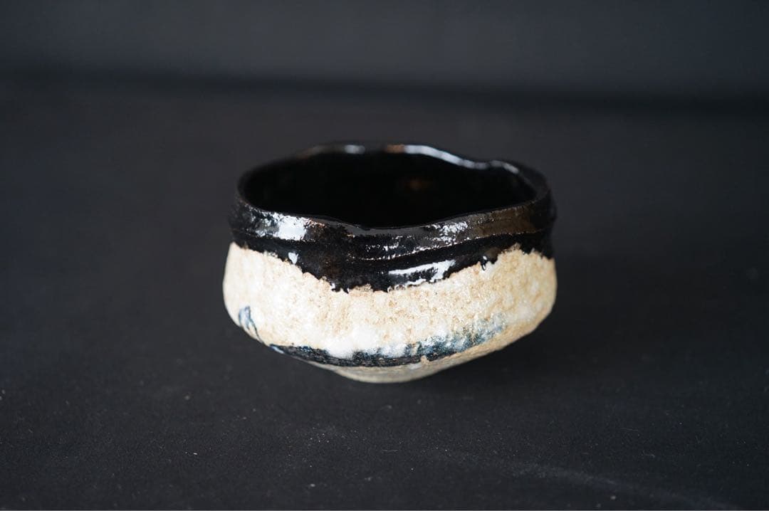 三代 佐々木昭楽 沓形 黒茶碗 共箱 蓋無し 共布 茶道具