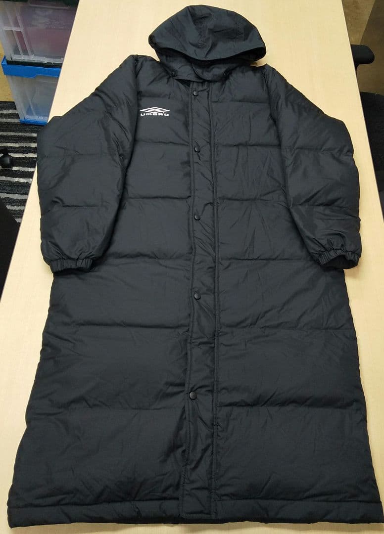 Umbro ロングコート 黒 ダウン70% フード取り外し可