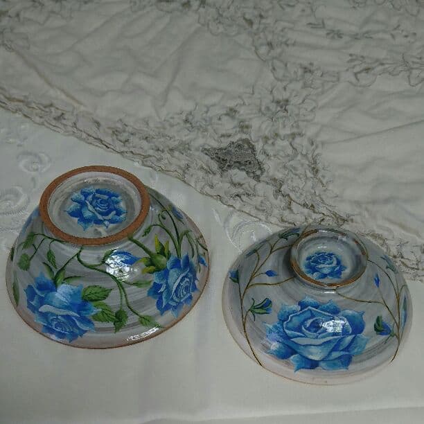 手作り陶芸 青い薔薇丼