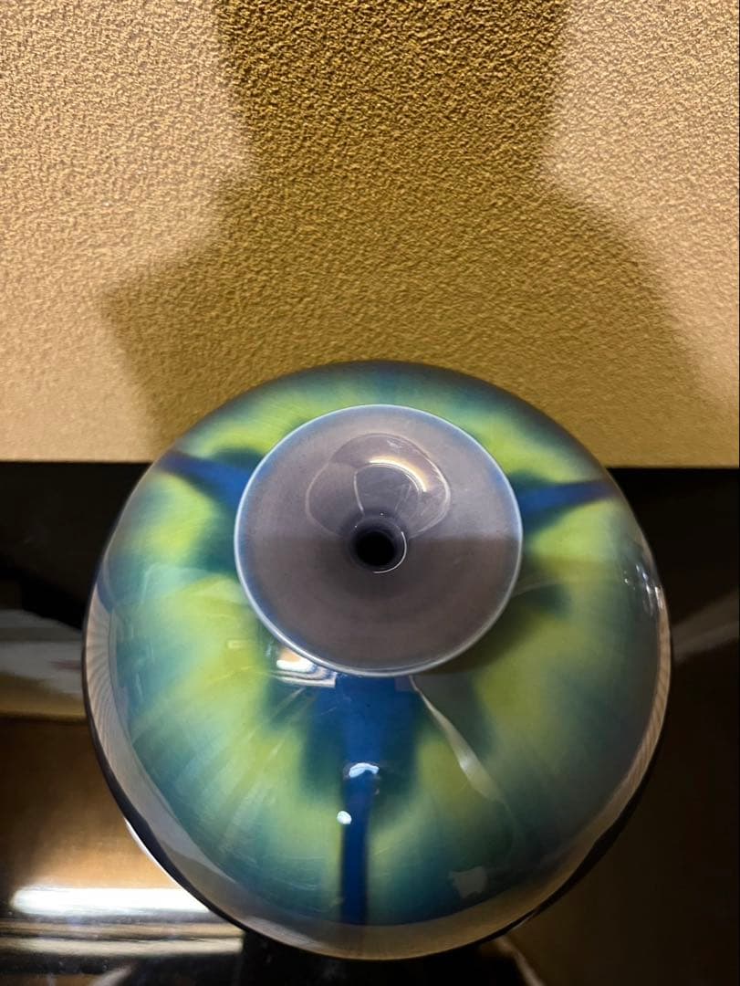 人間国宝　三代徳田八十吉　【正彦】　碧明釉　壺　 23cm