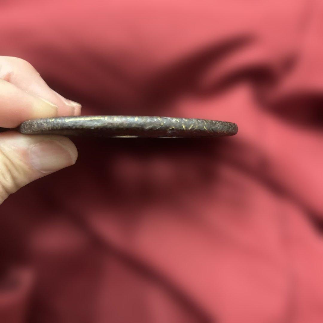 日本刀 鍔（つば） 鉄地 金象嵌 紗綾形文様 時代物 140g