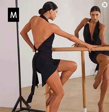 社交 ダンス ラテン ホルターネック 胸パット付 ワンピース Ｍサイズ