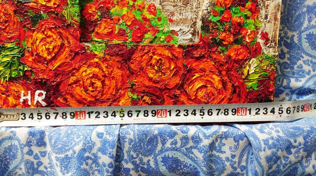 油絵 絵画【猫と赤い薔薇】