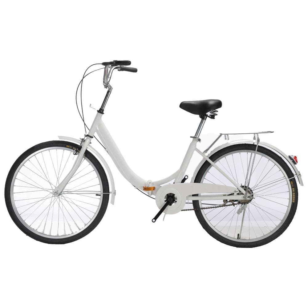 在庫処分折りたたみ自転車 6段変速２６インチミニベロ ママチャリカゴ付【白