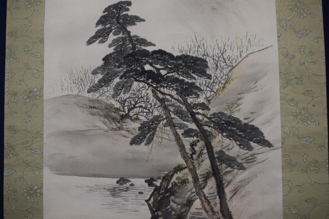 成堂/山水図/蓬莱山図/掛軸☆宝船☆Z-411