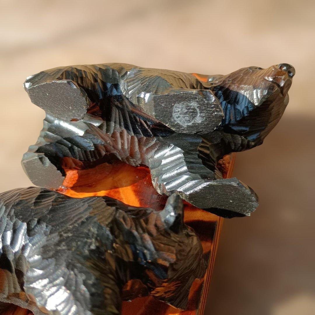 北海道 堀井民芸 熊彫 木彫り熊 ガラス目 一刀彫 置物 オブジェ 骨董 希少