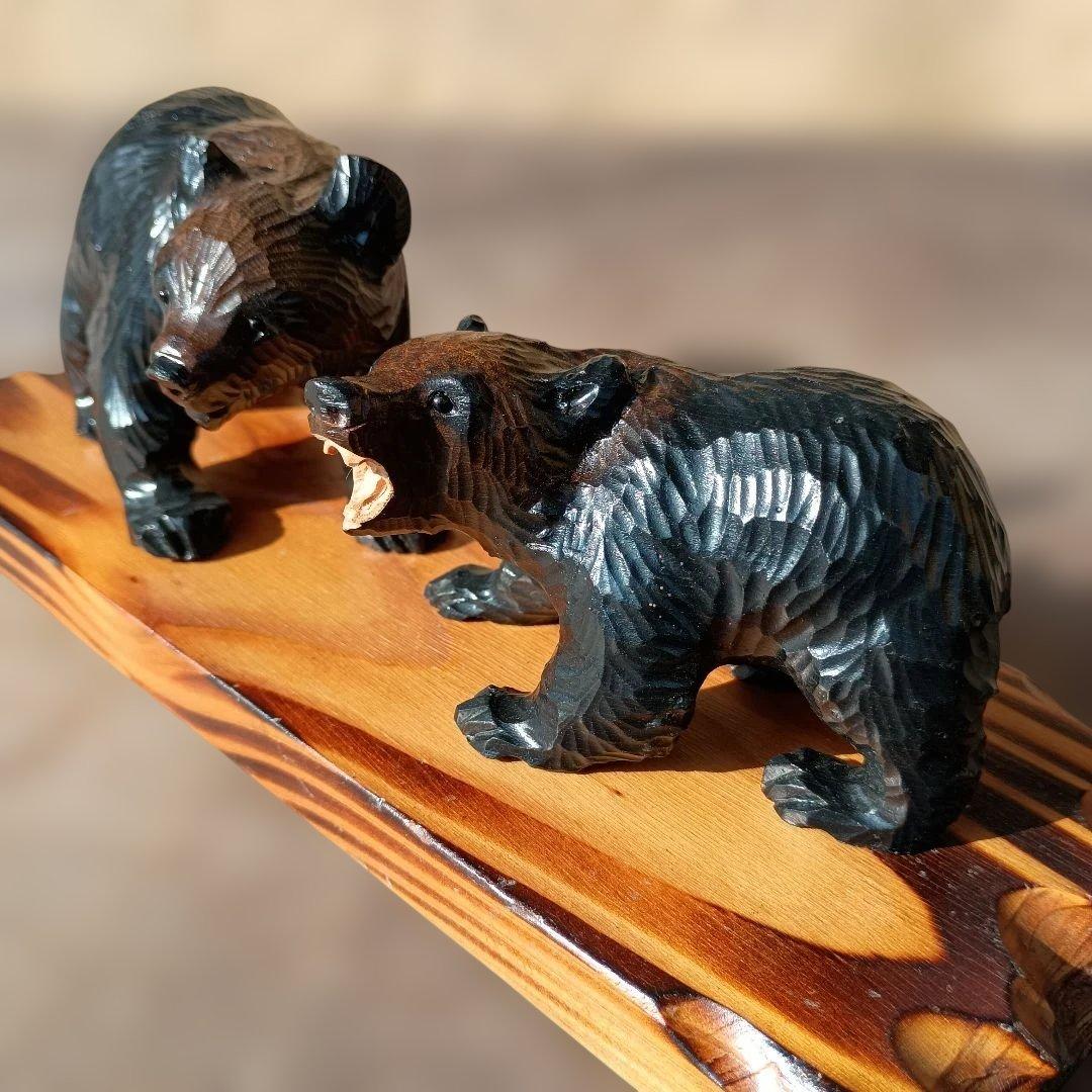 北海道 堀井民芸 熊彫 木彫り熊 ガラス目 一刀彫 置物 オブジェ 骨董 希少