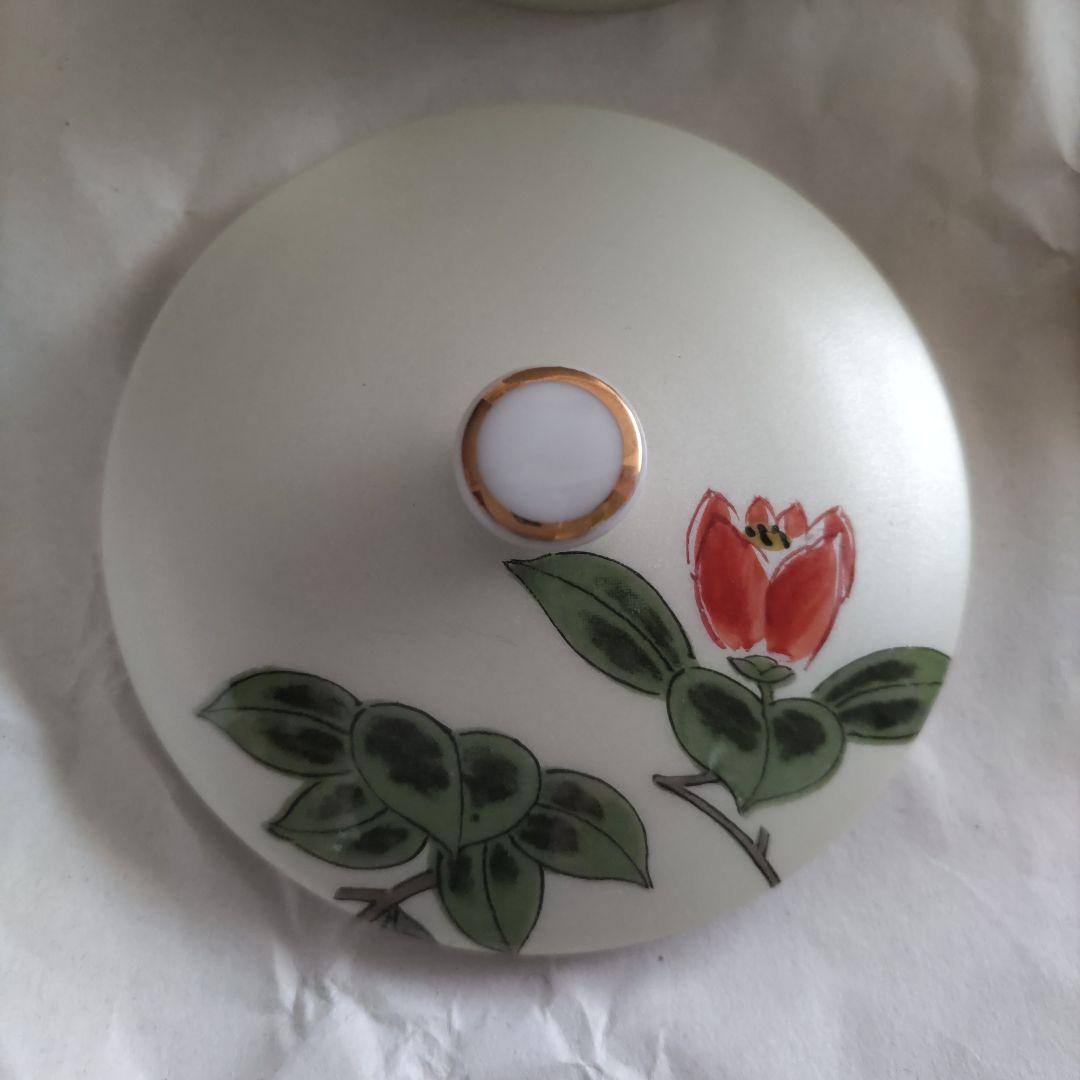 九谷焼　 穂光　蓋付き夫婦湯呑み　金箔　金彩