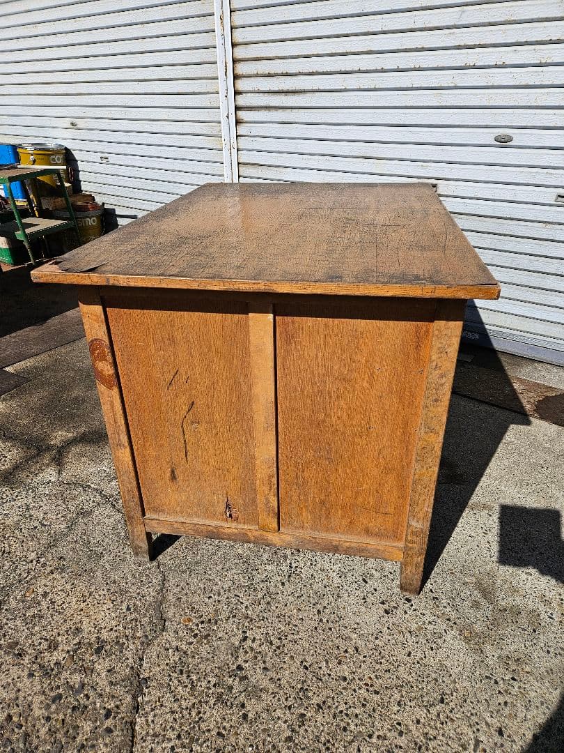 日本のアンティーク 古い片袖机 木製 作業台 アトリエ デスク テーブル