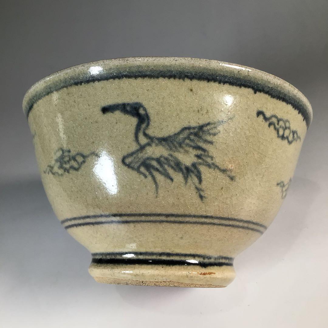 Ｎ４１４　茶碗　『膳所焼　陽炎園造』『淡々斎　箱書』『安南写茶碗』　共箱　茶道具