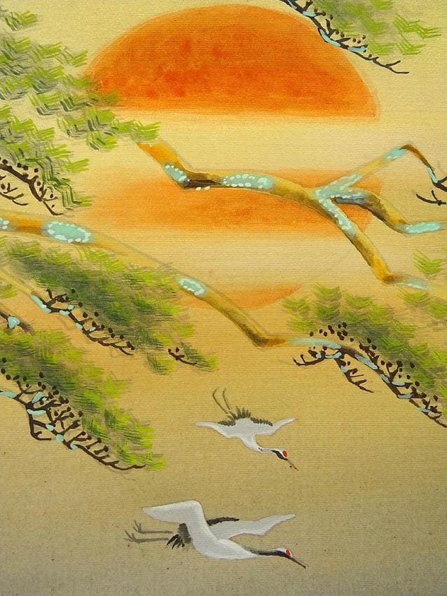 【真作】掛軸 岡田典正『高砂図』絹本 肉筆 無地箱付 掛け軸 a040218