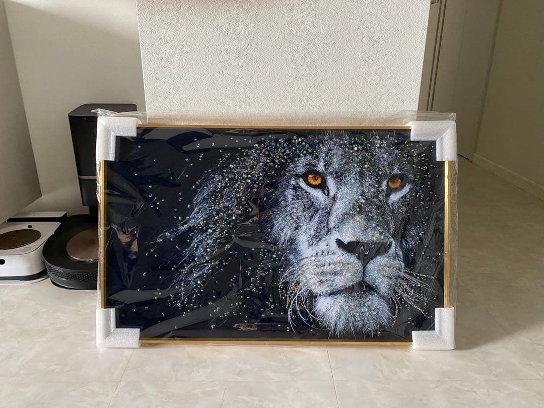 ライオン　アートパネル　水晶絵　宝石アート　輸入雑貨　クリスタルアート