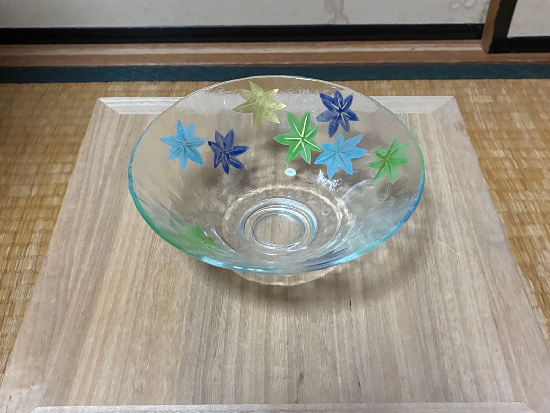義山 紅葉 平茶碗 水崎長寿 ガラス ギヤマン 共箱 銘あり