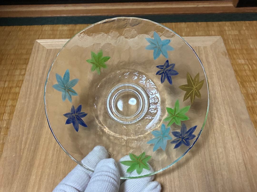 義山 紅葉 平茶碗 水崎長寿 ガラス ギヤマン 共箱 銘あり