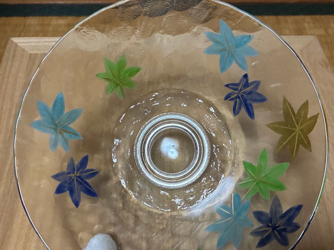 義山 紅葉 平茶碗 水崎長寿 ガラス ギヤマン 共箱 銘あり