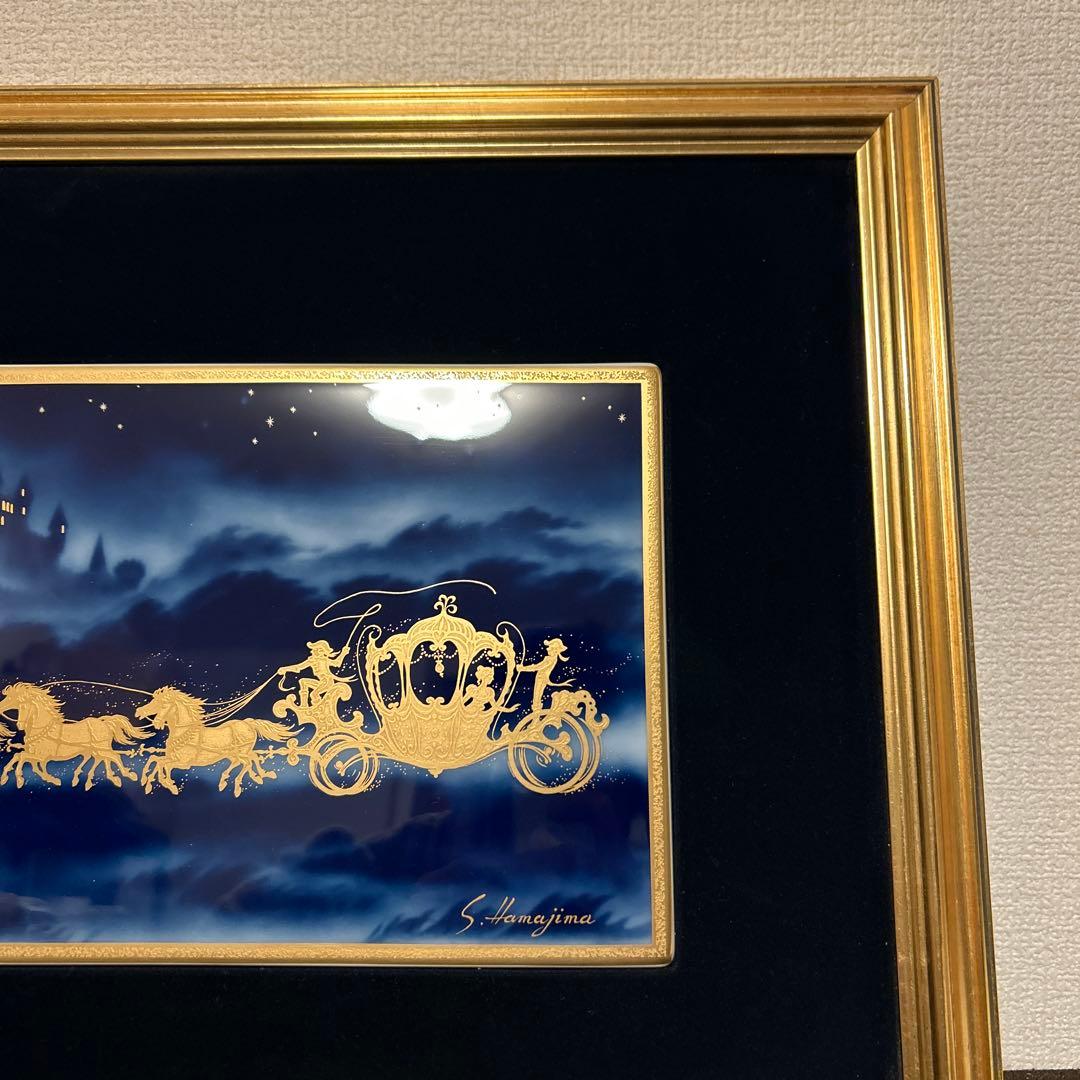 大倉陶園　陶額　シンデレラエクスプレス　額装　レリーフ　瑠璃金彩