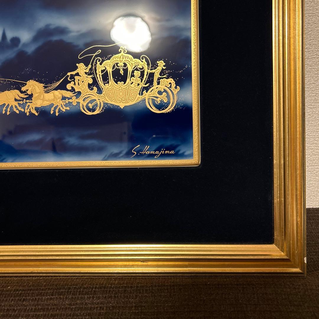 大倉陶園　陶額　シンデレラエクスプレス　額装　レリーフ　瑠璃金彩