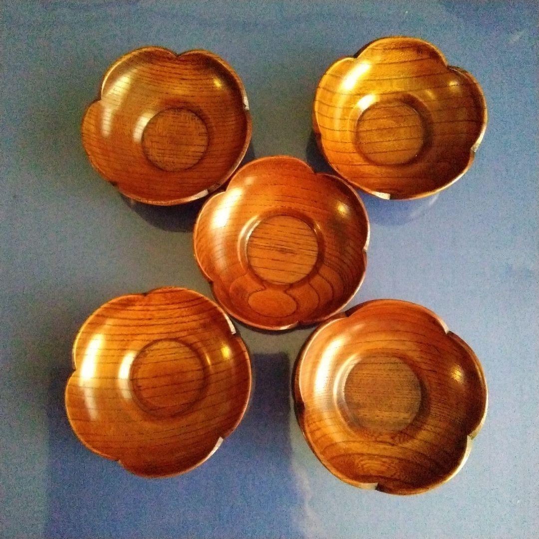 欅の木彫りの茶托 5枚セット