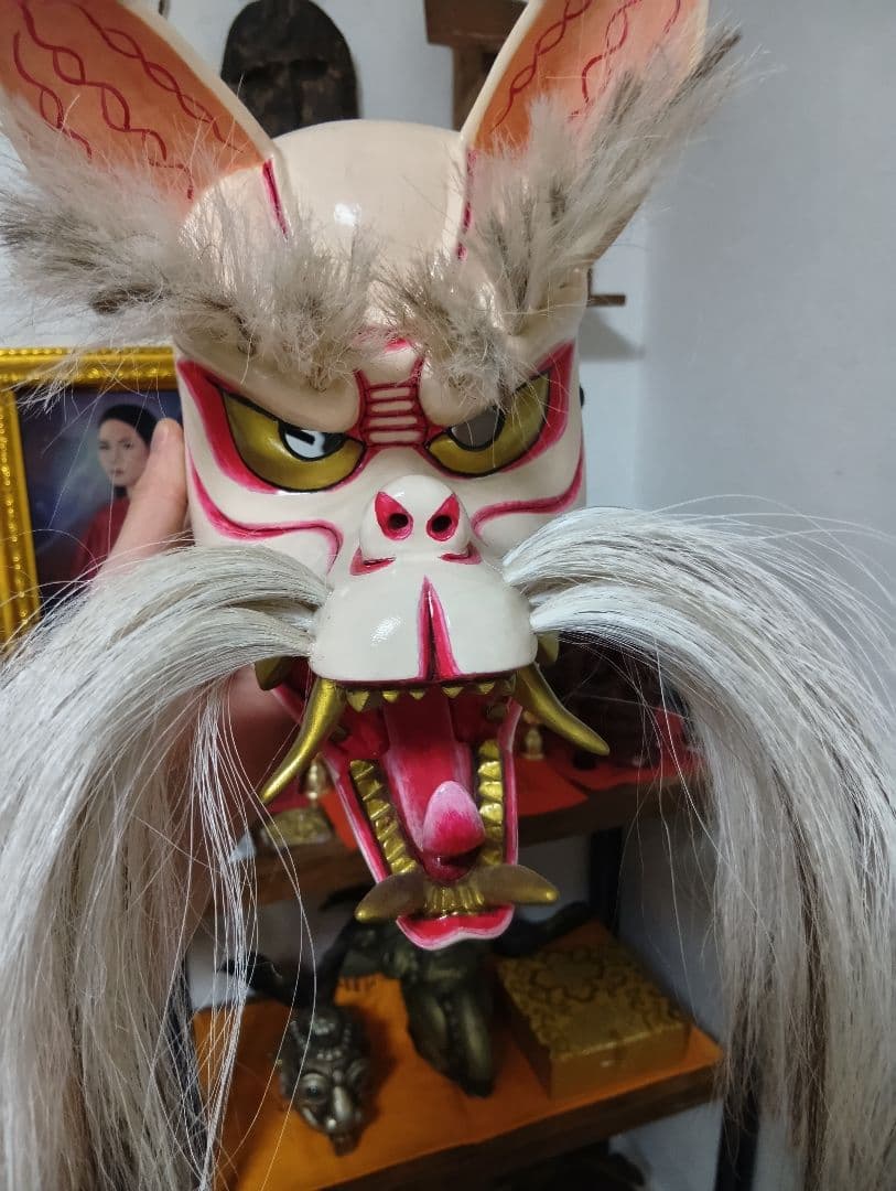 狐面(悪狐) 木彫 彫刻 祭り お面 仮面 伝統芸能