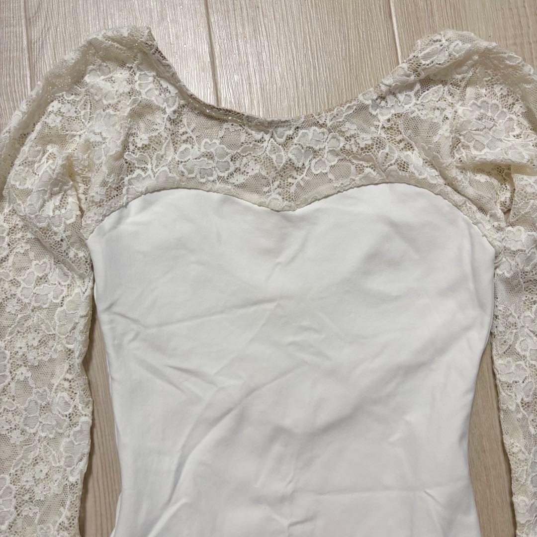 elevedancewear エレベダンスウェア　ホワイトレース　長袖レオタード