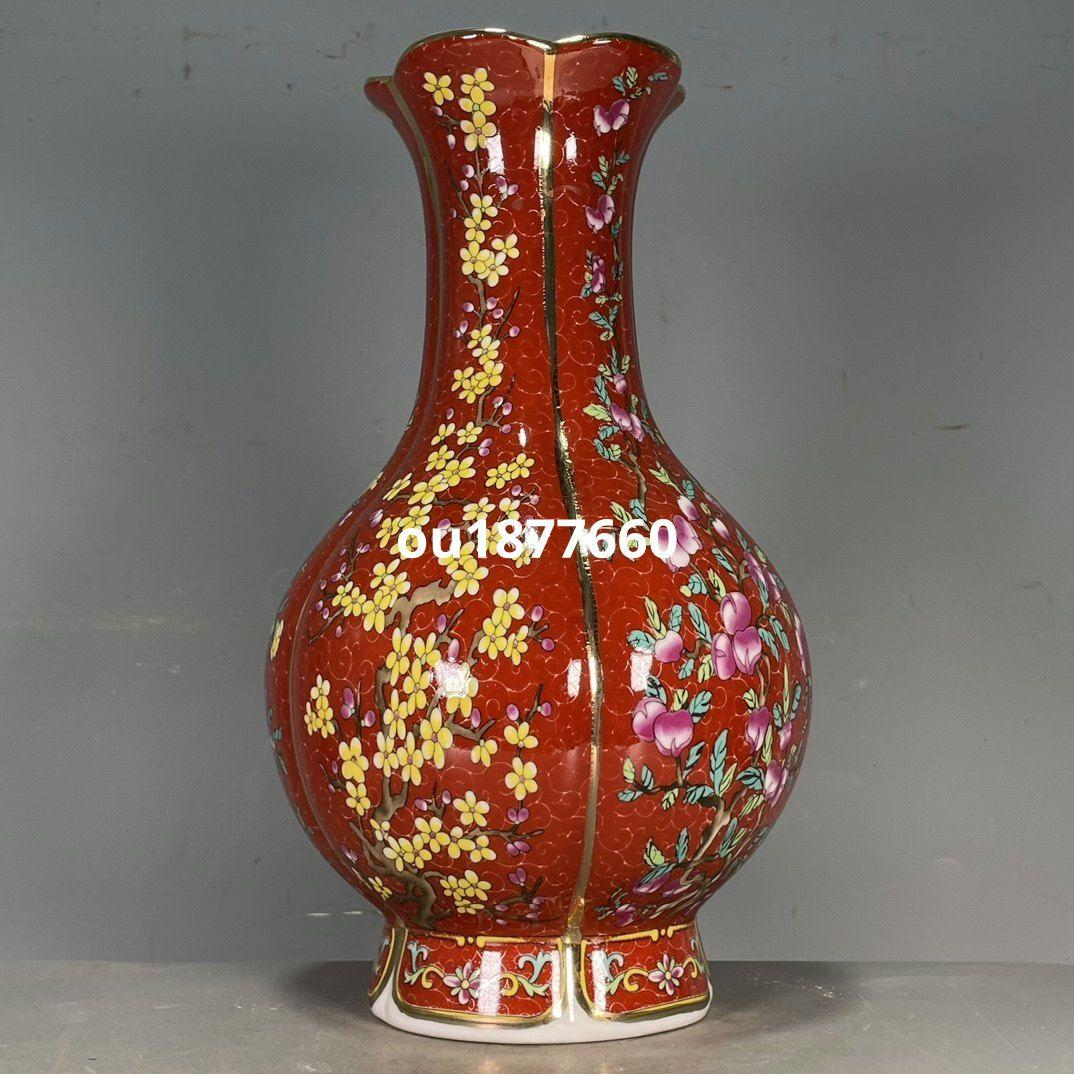 清乾隆琺瑯彩花卉賞瓶 景徳鎮 陶磁器 装飾品 現代工芸品 美術品 置物