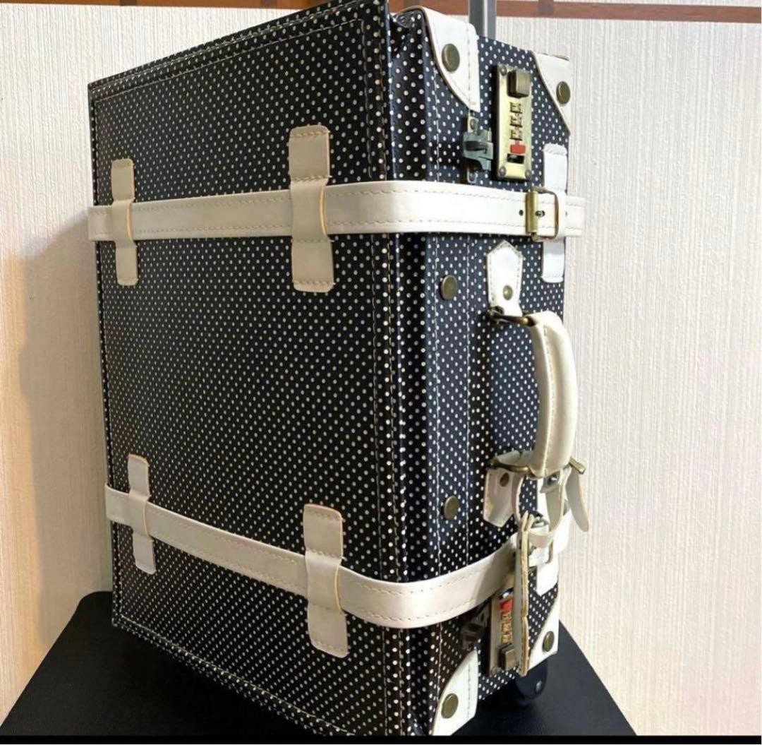 ゴスロリータメイドキャリーバッグ黒白ドットキャリーケース旅行バッグS機内持ち込み