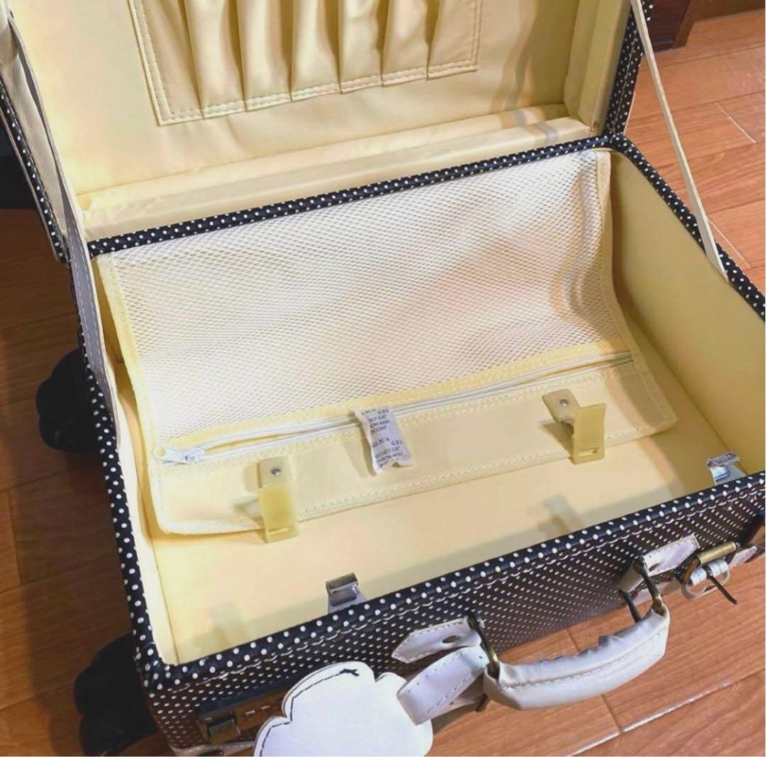 ゴスロリータメイドキャリーバッグ黒白ドットキャリーケース旅行バッグS機内持ち込み