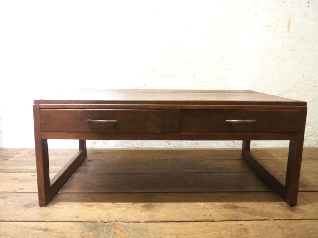 1208　アンティーク　文机　ローテーブル　座卓　ちゃぶ台 レトロ　展示台　引出