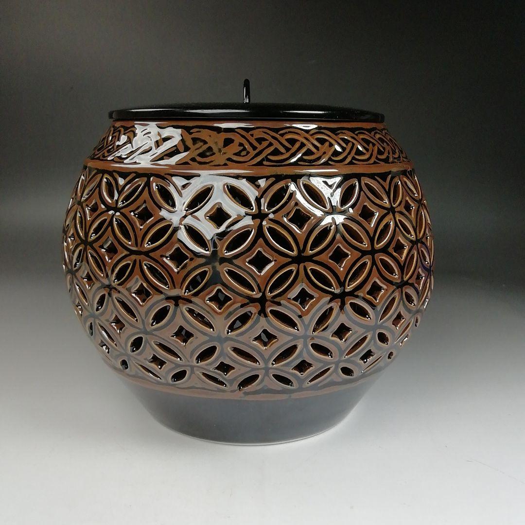 Ｔ９９２　水指　『古瀬戸　七宝透』『加藤藤城 造』『塗師　湖彩』　共箱　茶道具