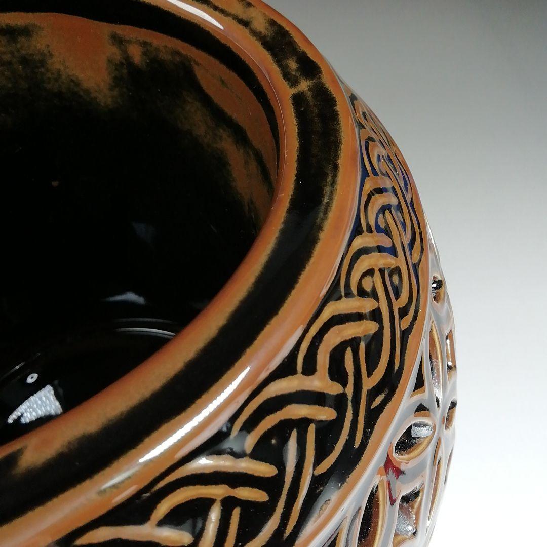 Ｔ９９２　水指　『古瀬戸　七宝透』『加藤藤城 造』『塗師　湖彩』　共箱　茶道具