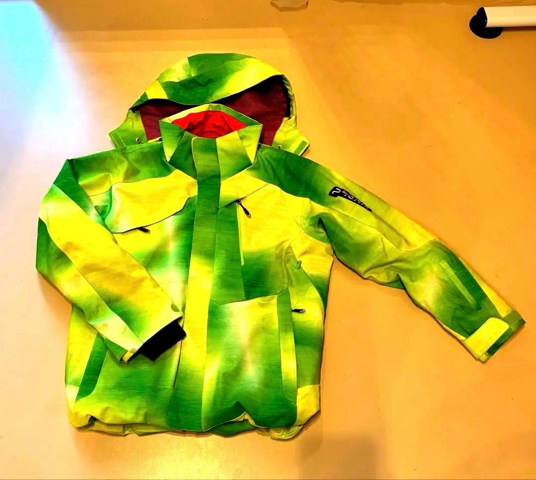 スキーウェア グリーン/イエロー 取り外しフード