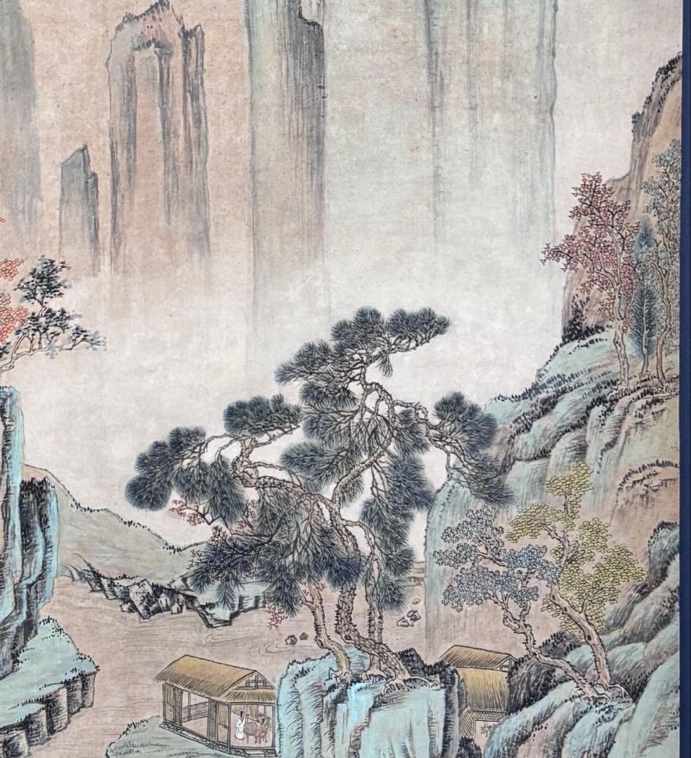 水墨画　掛け軸　北宋人之山水図 謝光力画　絵画　山水　カラー　張大千大風堂